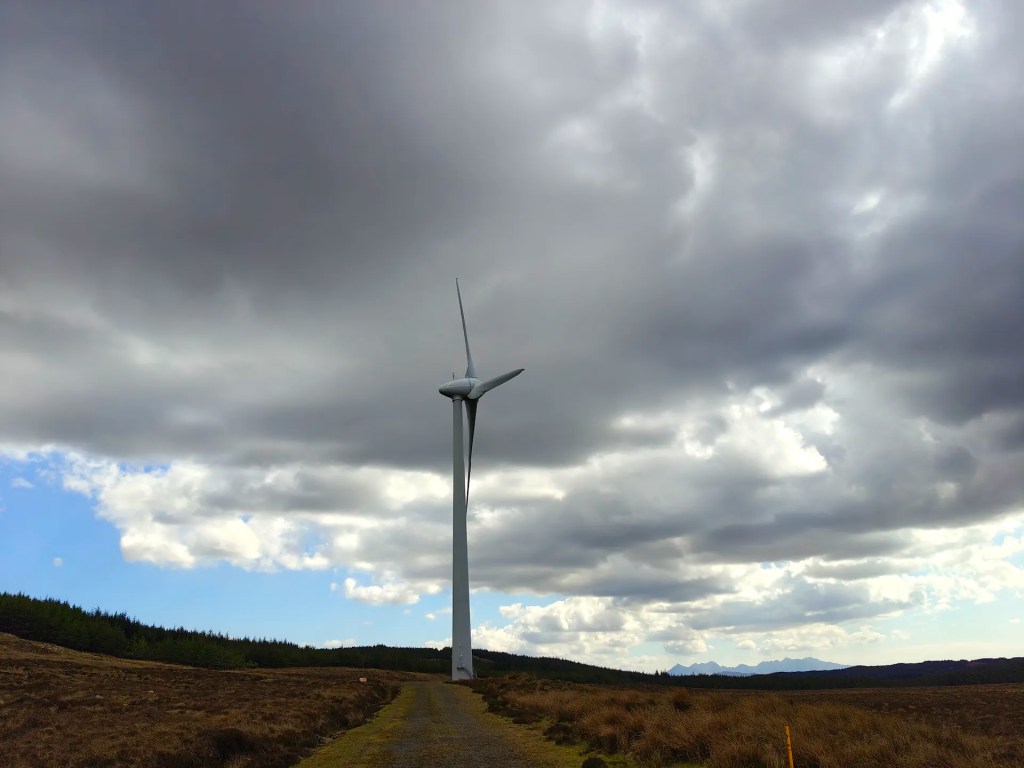 Ben Uigshader Trig Point (Edinbane): Dramatic Wind Turbines